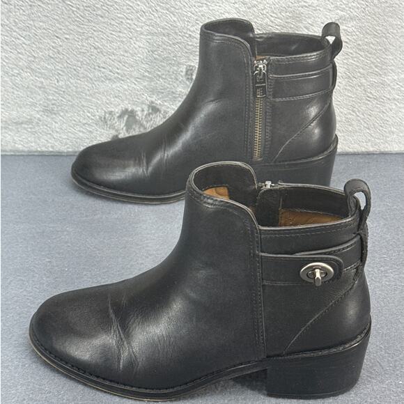 Coach Black Leather Silver Toggle Side Zip Ankle Boot Women 7 - Picture 3 of 8